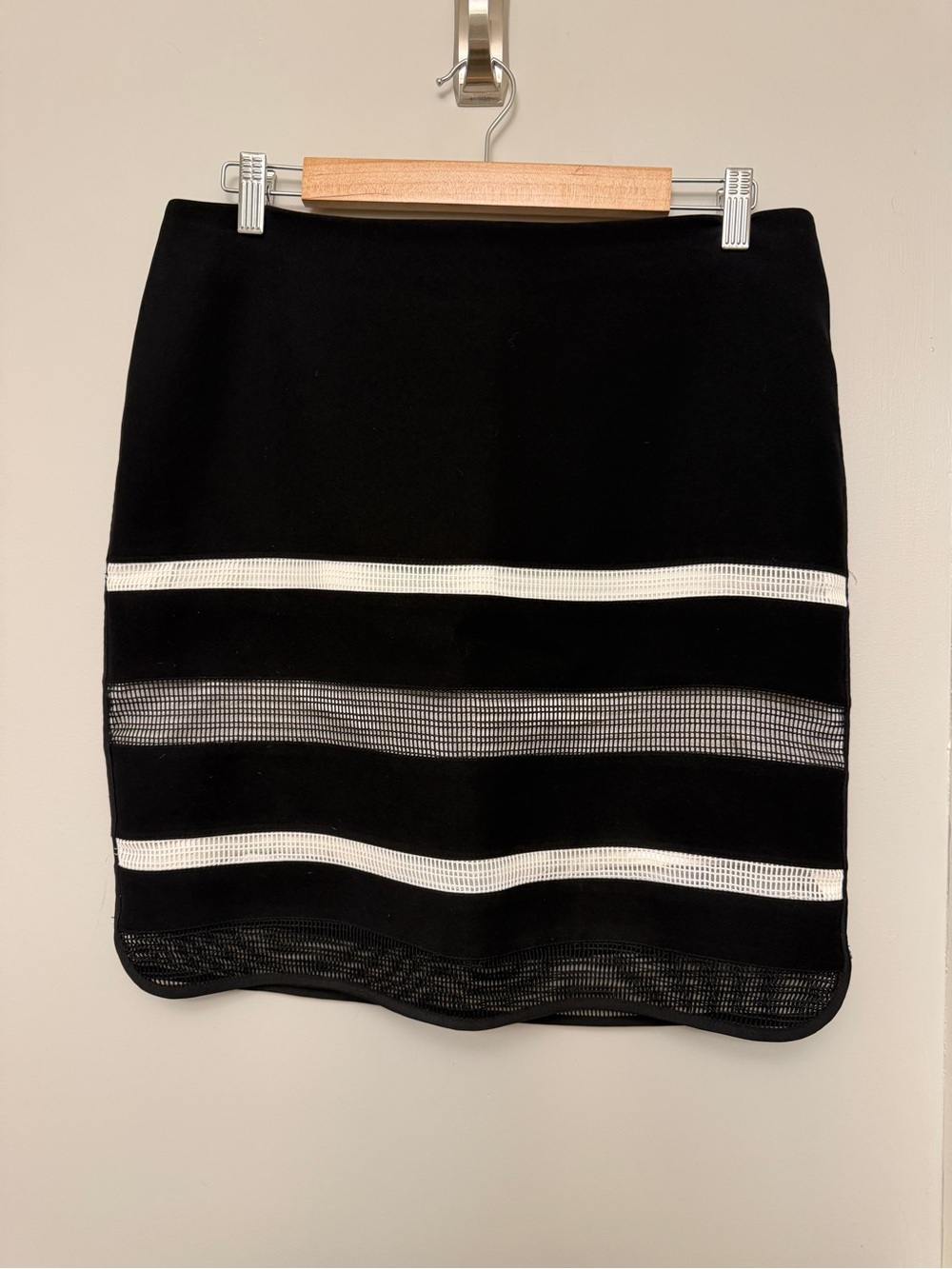 White House Black Market Black Skirt with White Mesh Banding